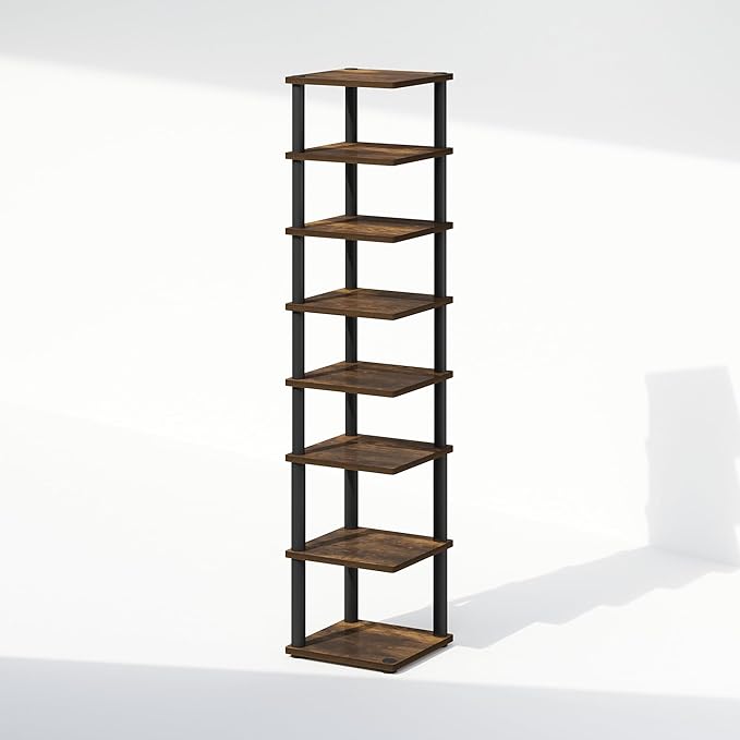Furinno Turn-N-Tube Corner Shelf, 8-Tier Display Rack, Vertical Corner Storage Rack, Space Saving Organization and Storage, Entryway, Living Room, Closet, Amber Pine