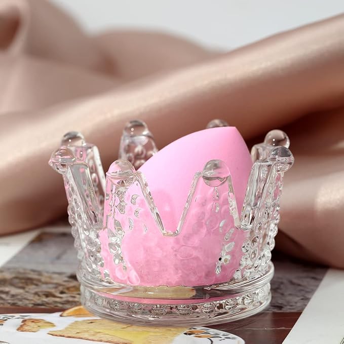 Crystal Glass Candle Holder Set of 2 Crown Shaped Makeup Sponge Beauty Egg Storage Rack Jewelry Watch Nail Art Dappen Dish Wedding Christmas Decor