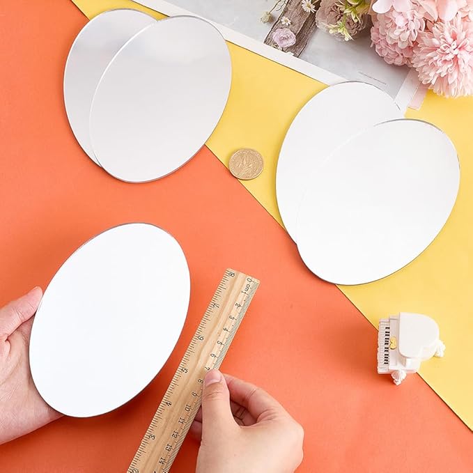 FINGERINSPIRE 12PCS Oval Acrylic Mirror 4x6inch Silver Color Craft Mirror with Protective Film Oval Shape Pen Holder Base Mirrors Sheet for DIY Craft Projects Home Decoration Makeup Organizer