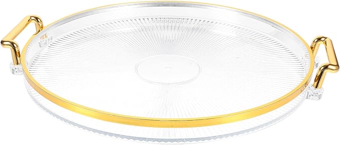 Lurrose Teacup Tray with Gold Rim, Striped Decorative Centerpiece Tray for Home, Multipurpose Fruit and Candy Platter, Makeup Organizer for Bathroom and Kitchen Use