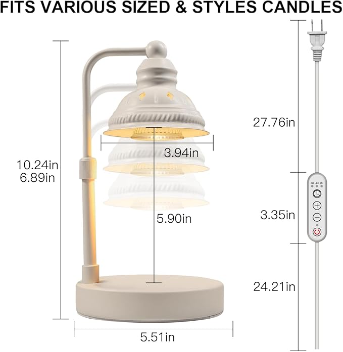 LIDORE Candle Lamp, Candle Warmer Lamp with Timer (White, No USB)