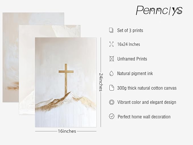 Jesus Christian Wall Art Gold Beige God Canvas Wall Decor He Is Risen Art Religious Christian Poster Modern Minimalist Cross Painting Artwork Jesus Picture Prints for Living Room 16x24x3 Inch Unframed