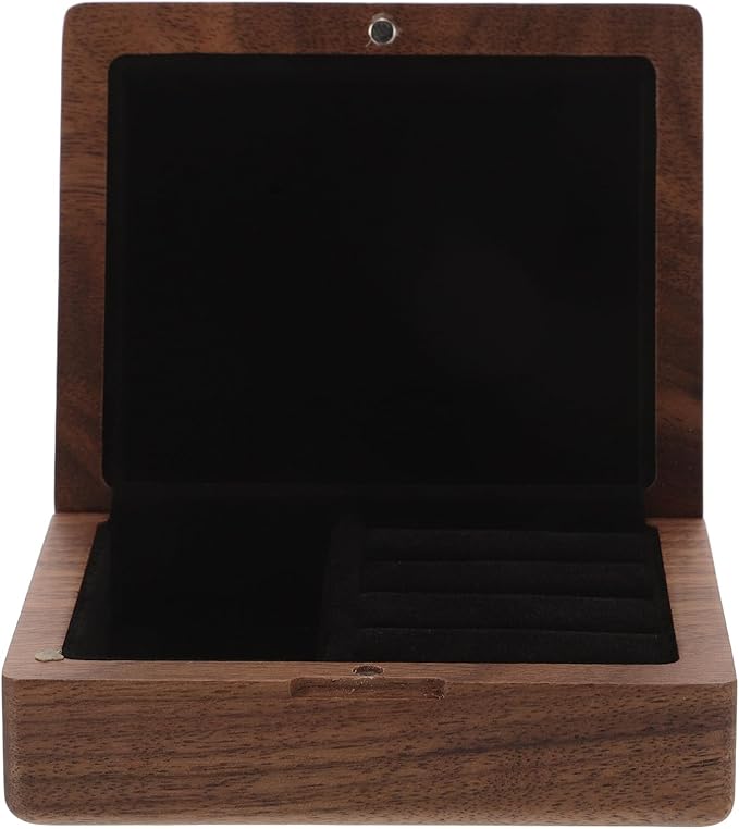 Wooden Jewelry Box Mini Ring Holder Single Slot Velvet Lining Rustic Engagement Proposal Storage Case for Women Wedding and Makeup Organizer