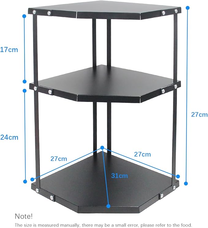HUIJIN Black,3-Tier Kitchen Corner Rack,Shelves Corner Shelf Stand Holder,Multipurpose Triangular Storage Shelf Organizer,Corner Pot Rack