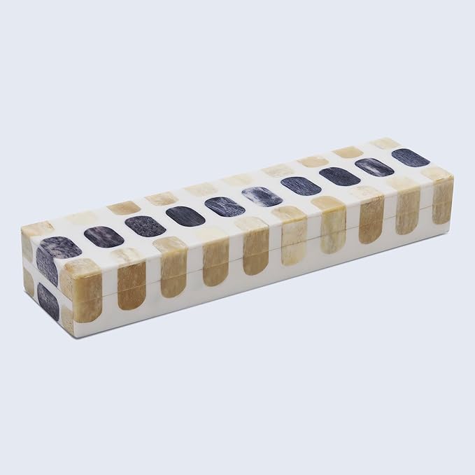 Handicrafts Home Decorative Remote Holder Box 10x2.5 – Slim Organizer Box with Lid for TV Remotes, Coffee Table Décor, Modern Shelf Box, Boho Home Décor Accent, Black and White Decorative Storage Box