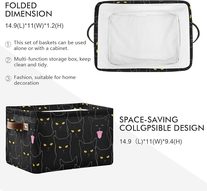 Rectangular Storage Bin Cute Black Cats Basket with Handles - Organizer Bin for Toys, Books, Laundry Basket for Kids/Pets, Playroom