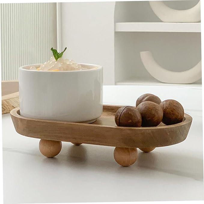 Wooden Serving Tray Makeup Organizer Cosmetics Storage Plate Aromatherapy Display Tray Jewelry Dish for Entryway and Desk Décor