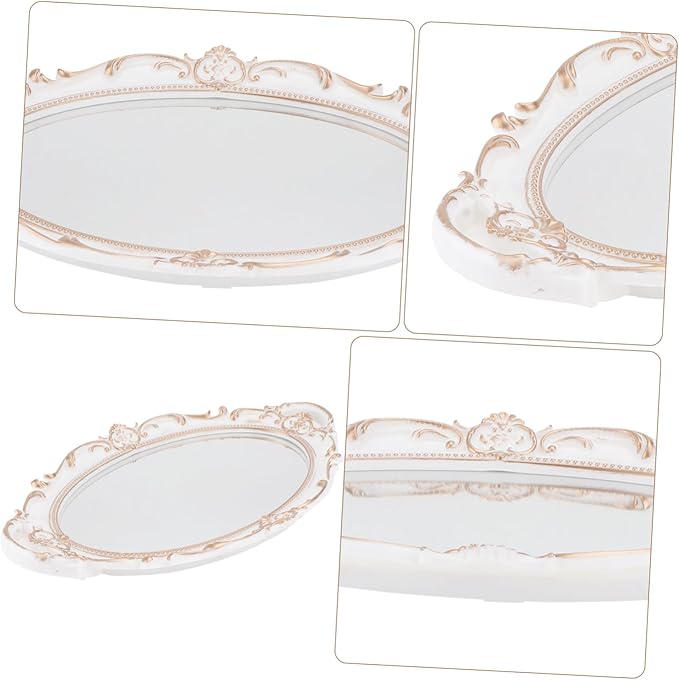 ABOOFAN Antique Oval Mirror Tray Elegant Makeup Organizer Photo Prop for Home Weddings Birthdays and Vintage Styling Convenient Dual Handles for Easy Carrying