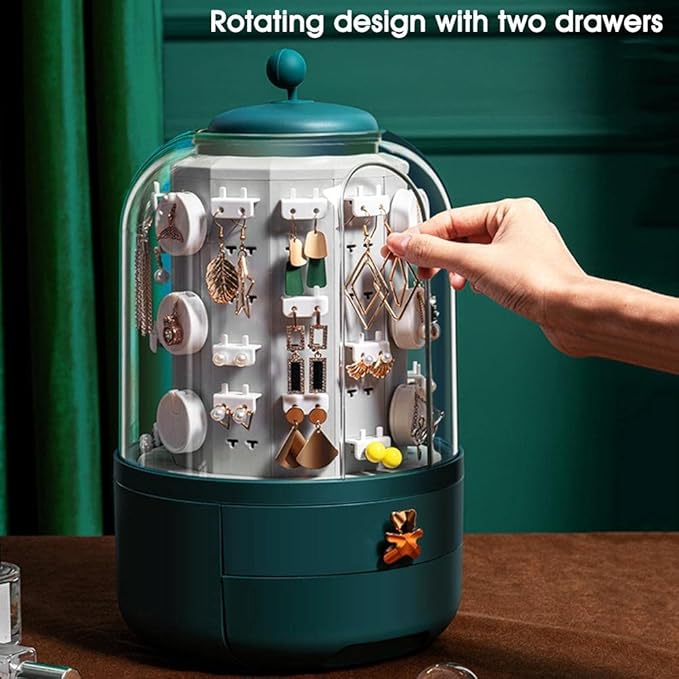 Makeup Storage Box Rotating Jewelry Organizer Earring Holders with 5-Layer Jewelry Box 2 Drawers Dust-Proof Cover Jewelry Box (Color : A)
