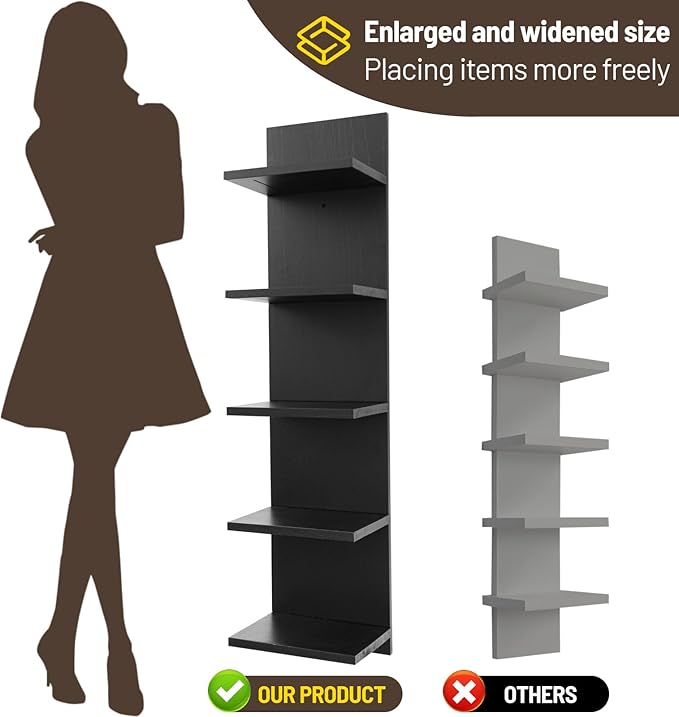 5 Tier Wall Shelf Unit,Vertical Column Shelf Floating Storage Home Decor Organizer,Display Floating Shelf for Bedroom, Living Room,Vanity -2 Pcs(Black)