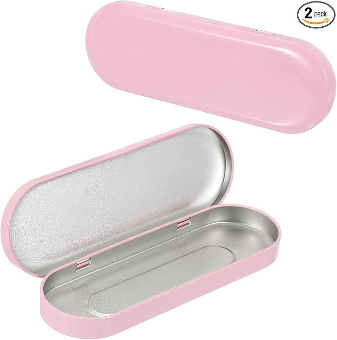 uxcell 2pcs Metal Hinged Tins Box, 6.9x2.4x0.7 Inch Rectangular Empty Tin Box Portable Pencil Containers for Pen Makeup Brushes Home Organizers, Pink