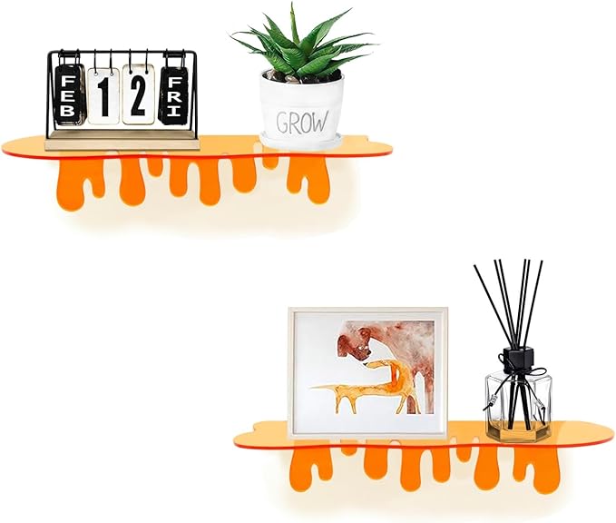 SetGame 2-Pack Acrylic Small Wall Shelves - 12 Inch Floating Shelf for Walls, Home Wall Display Ledges for Storage, Room Décor, Small Album & Items Organizer Display Dripping Wall Decor
