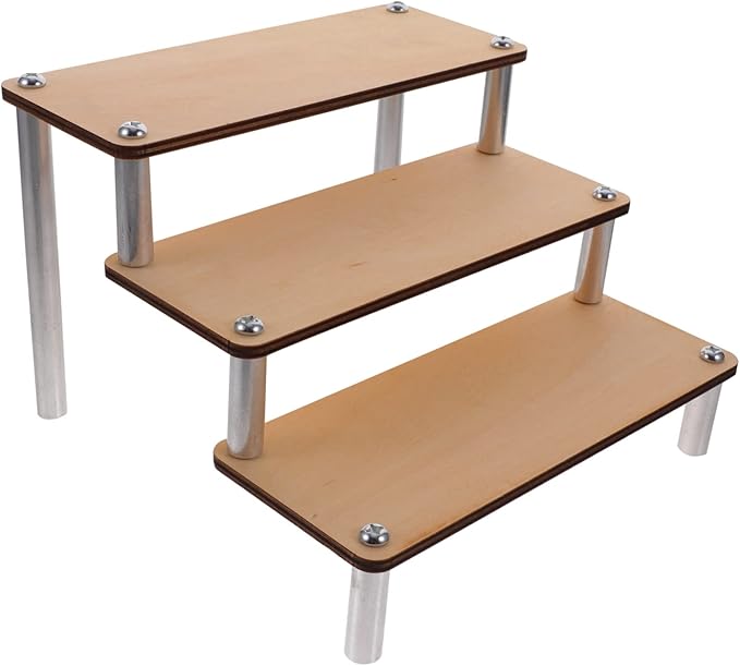 MAGICLULU Wooden Multi Display Riser Shelf for Jewelry Cosmetics and Models Stable Three Tier Organizer with Smooth Finish Rustic Makeup Holder and Statuette Display Stand for Home and Shop
