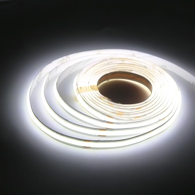 24V COB LED Strip Light White 6000K IP20 Uniform Light Emitting 480LEDs/M 16.4FT/5M CRI90 Flexible Can be Cropped LED Light Strip Cabinet Home DIY Lighting Projects (White 6000K)