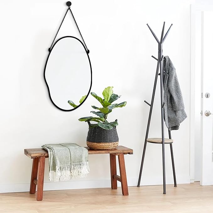 Bedroom Wall Mirror Irregular Black Frame Asymmetrical Mirror for Wall Vanity Bathroom Living Room Bedroom Entryway Hallway Modern Unique Decorative Artistic Hanging Mirror
