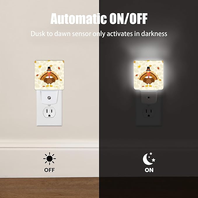 Cute Holiday Turkey Night Light, Thanksgiving Plug into Wall with Dusk to Dawn Light Sensors,Warm Nightlights for Bedroom, Bathroom, Gifts Ideal for Girls Women