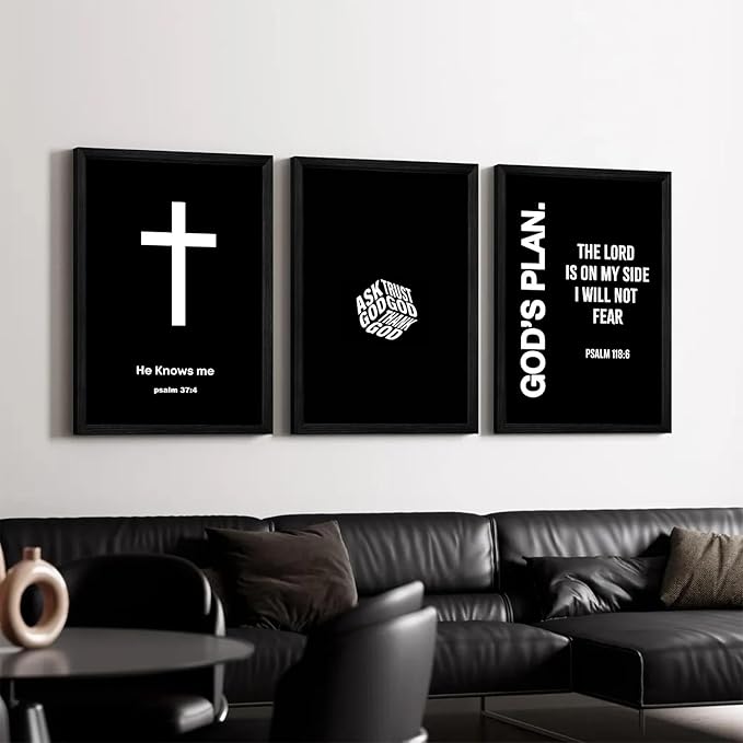 Christian Jesus Wall Art Black White God Canvas Wall Decor Religious Bible Verse Poster Modern Christian Cross Painting Artwork Christ Scripture Prints Picture for Bedroom 16x24 Inch Framed Set of 3
