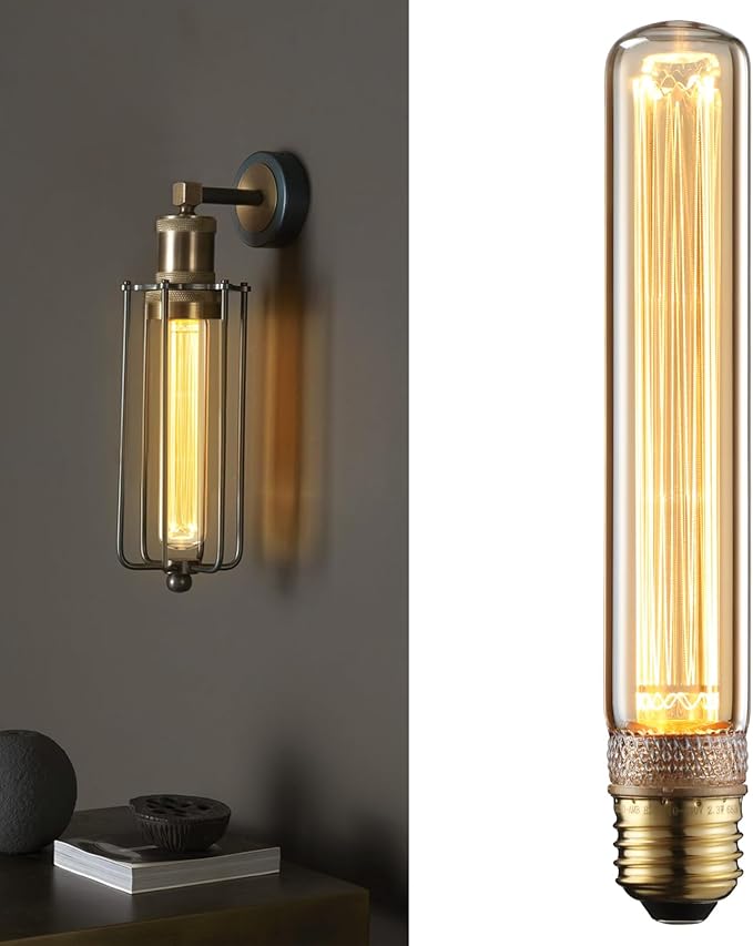 TORCHSTAR LED Tubular Decorative Light Bulb 2.3W, T10 Edison Light Bulbs, E26 Base, Dimmable Virtual Filament Vintage Edison Bulb, Beautiful Tube Decor Bulb, Amber Glass, 2000K Soft Warm, UL Listed