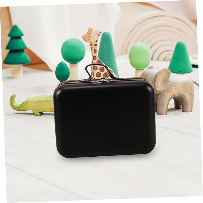 Mobestech Mini Suitcase Makeup Organizer Tin Jewelry Container for Makeup Toys and Electronics Portable Handheld Storage Box Black