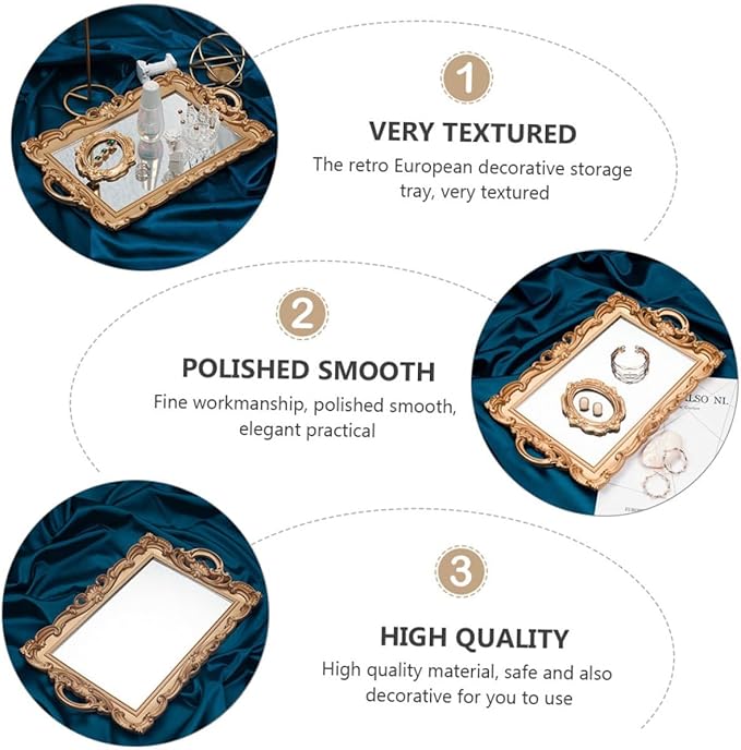 LIFKOME Vintage Gold Rectangular Mirror Tray Decorative Makeup Organizer Cosmetic Storage Plate for Vanity Room Decor and Jewelry Display