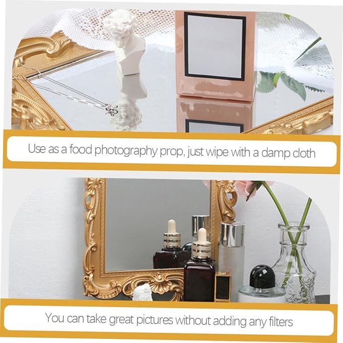 Toyvian Vintage Mirror Tray for Perfume and Jewelry, Glass Vanity Tray with Decorative Mirror Plate, Bathroom and Dresser Organizer for Makeup and Home Décor