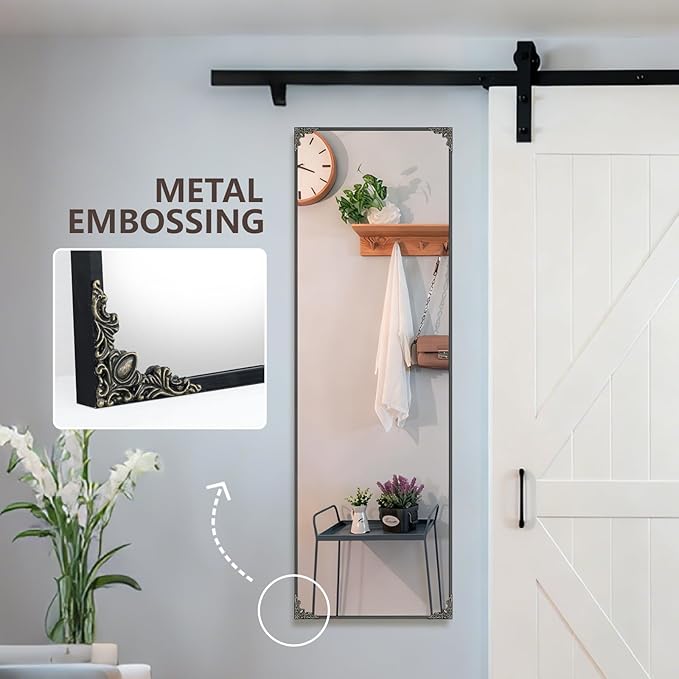 50"x16" Door Mirror, Rectangle Full Length Mirror, Over the Door Mirrors Full Length, Hanging Mirrors for Bedroom, Bathroom, Black