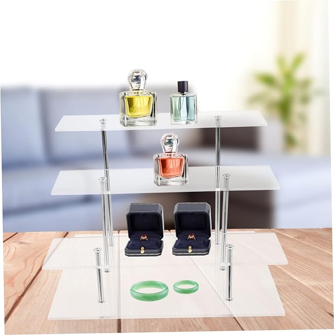 Mobestech Acrylic 3-Tier Perfume Display Rack Makeup Organizer Stand Multi-Level Acrylic Riser for Vanity Crafts and Figurine Showcase