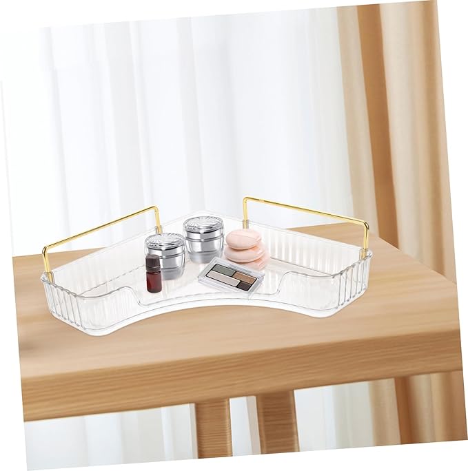 VOSAREA Corner Organizer for Bathroom Countertop Transparent Makeup Storage Shelf Elegant Vanity Organizer for Cosmetics and Perfume Pet Material for Bedroom and Bathroom Use