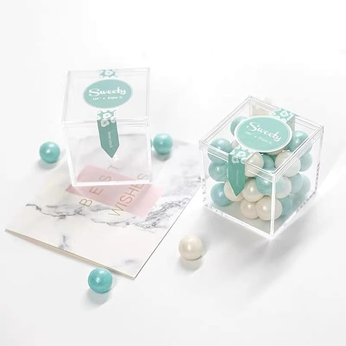 KissYou Small Acrylic Box with Lid Clear Square Cube Transparent Candy Jewelry Storage Containers Graduation Wedding Birthday Party Candy Boxes Decorations