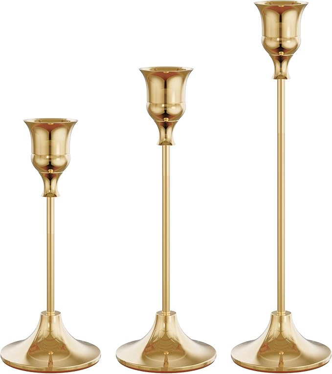 NLBTW French Gold Candlestick Holders Taper Candle Holders, Set of 3 Vintage Candle Sticks Holder Decor Used as Fireplace Mantel or Table Centerpieces for Wedding, Dinning, Party