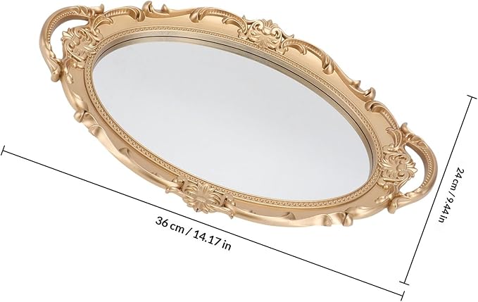 DOITOOL Vintage European Style Gold Oval Mirror Tray Decorative Jewelry and Perfume Storage Plate Photography Prop for Makeup Organizer