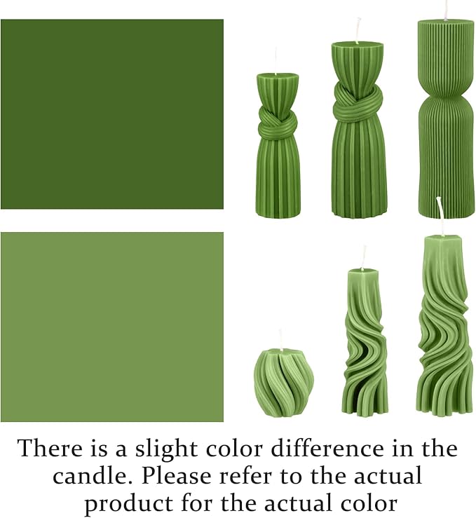 Threlaco 6 Pcs Pillar Candles Decorative Modern Aesthetic Ribbed Candle Set Cute Soy Wax Scented Ribbed Decor Valentine's Commemorative Gift for Home Decoration(Green,2.36-6.89 Inch)