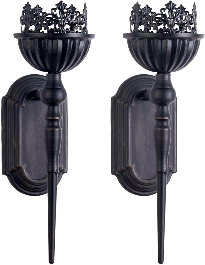 Gothic Wall Sconce Candle Holder (Set of 2) Black Crown and Scepter Design Wall-Mount Metal Candle Holders Hanging Iron Wall Candle Sconce Holder for Living Room, Bathroom, Dining Room