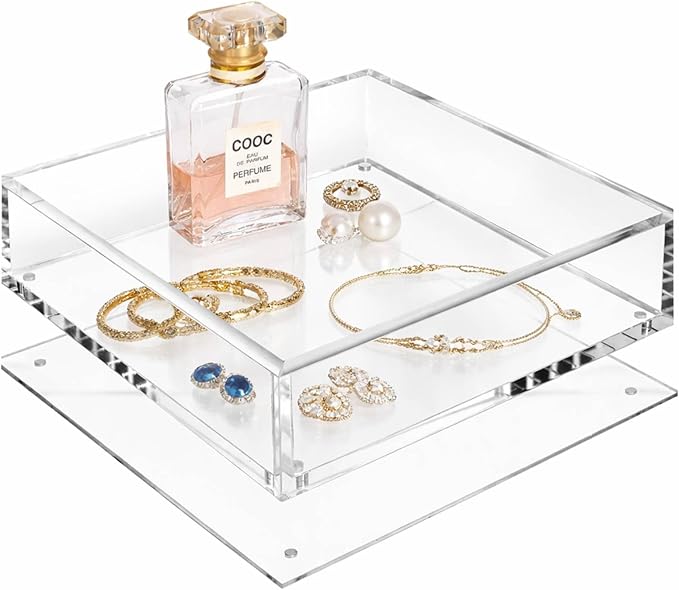 Acrylic Tray with Magnetic Mat-7.9×7.9 Customizable Decorative Serving Tray, Display Organizer for Vanity, Jewelry, Makeup Organizer, Room Decor Aesthetic- Modern Picture Frame, Gift for Women