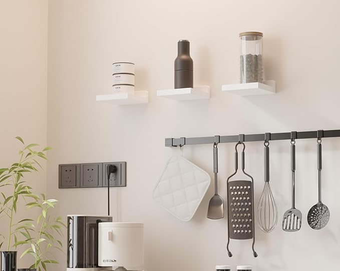 QsQueen Small Floating Shelves Mini Shelves Hanging Display 5 Inch Wall Shelf for Bathroom Livingroom Bedroom,3 Pack, with 2 Types of Installation, Great for Room Decor