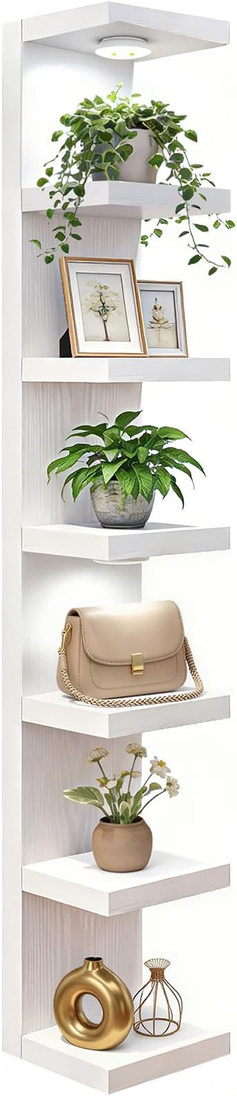 Fixwal Wall Shelf Unit 7 Tier White Wall Mounted Lack Shelf with LED Lights for Home Decor Organizer
