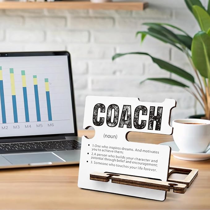 Appreciation Gifts for Coach - Multi-functional Desk Organizer - Motivational Amazing Coach Office Quote Wooden Sign for Office Desk Shelf Decor