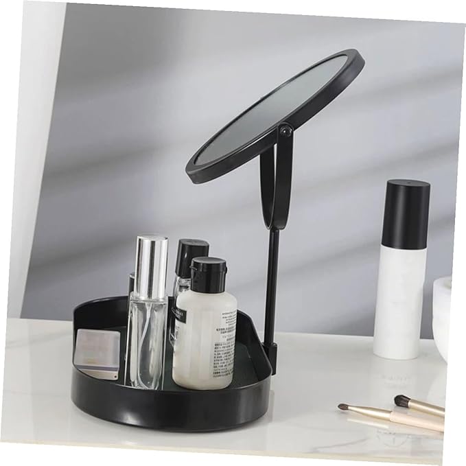Cabilock Makeup Mirror for Home with Storage Plate 1pcs Black Wear-Resistant Vanity Mirror Indoor Cosmetics Organizer for Women Bedroom Dressing Table