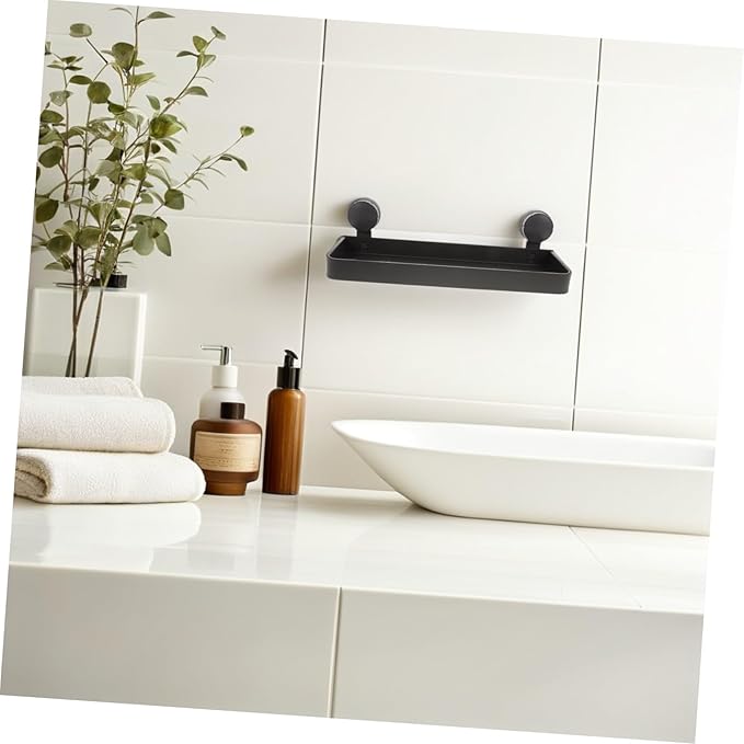 VALICLUD Bathroom Storage Rack Gray Wall Mounted Suction Cup Shelf for Toiletries and Makeup Organizers No Drilling Easy Installation Compatible with Glass and Tile Surfaces Enhances Modern