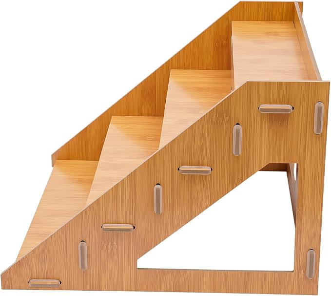 Wooden Display Riser Stand, 4 Set 4-Tier Cupcake Organizer Stand with Prevent Falling Edge, Cupcake Stands Shelf Holder for Candles, Skincare and Makeup