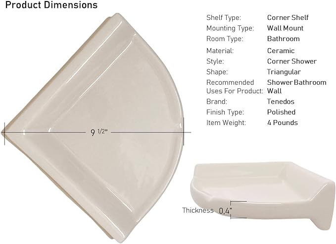 Tenedos Bone Almond Glazed Ceramic Bathroom Accessory (Large Size Corner Shower)-Not Suitable for Flat Surface Installation-Professional Installation Needed