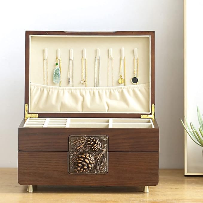 Makeup Organizers Wooden Box Jewelry Box Watch Storage Box with Drawer Double-Layer Jewelry Box Retro Jewelry Box Bracelet Watch Box Gift Jewelry Case