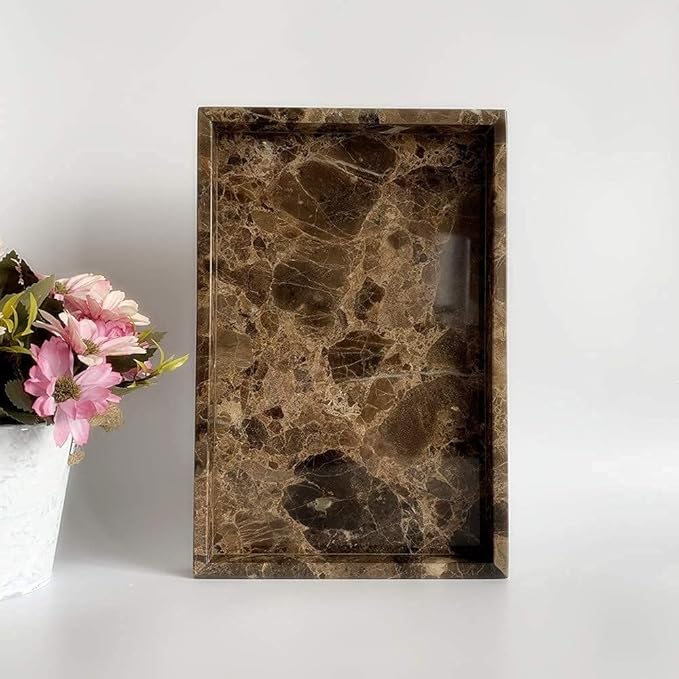 Natural Marble Storage Vanity Tray, Cosmetics Jewelery Tray, Kitchen Organizer, Coffee Table Tray (Coffee Net, 11.8L x 7.87W x 1.18H)