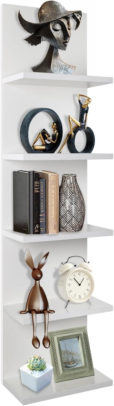 Homaterial 5 Tier Wall Shelf, Wall Mounted Shelves Unit for Living Room Bedroom, Floating Shelves Decor Organizer Tall(White), White