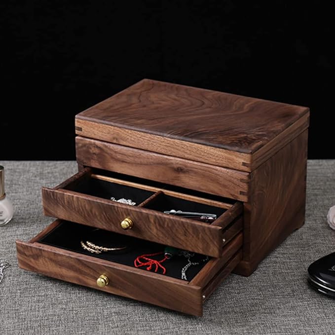 Makeup Organizers Jewelry Box Multilayer Drawer Jewelry Box Retro Chinese Storage Box Ring Earring Necklace Bracelet Storage Box 9.44 inches (Black Walnut) Jewelry Case