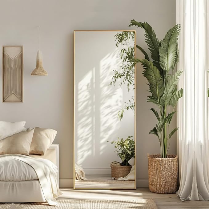 Sunniry Gold Full Length Mirror, Standing Mirror Full Length with Aluminum Metal Frame, Body Mirrors for Bedroom, Living Room, Yoga Room, Gym. (56x18 inch, Gold)