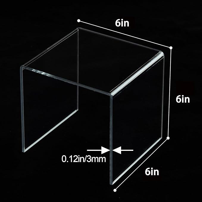 Acylic Riser Square Display Stand For Cupcakes,Amiibo Funko Pop Figures, Dessert, Jewelry, Arts and Crafts (Clear, 8P-6INCH)