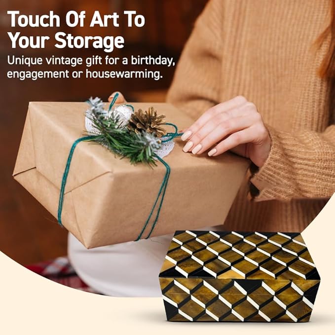 Perilla Home Home Decor Decorative Storage Wooden Box Small Ulhas Organizer Tool Stash Card Craft Trinket Memory Keepsake Jewelry Box for Men and Women, Gifts For All, Brown, Black and Off White