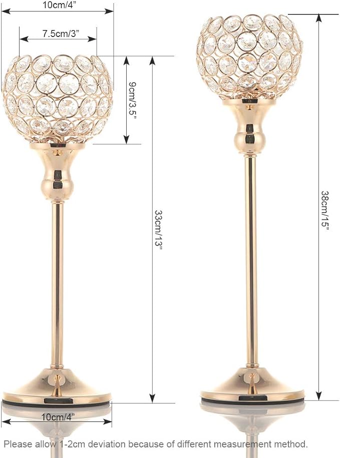 Pack of 8pcs Candle Holders for Pillar Candles,Gold Candle Holders Bulk Wedding Centerpieces Metal Crystal Candlestick Holders Stand for Table Party Church Decor