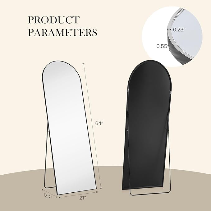 NEWBULIG Full Length Mirror, Full Body Floor Mirror with Aluminum Alloy Thin Frame, Wall or Standing Mirror for Bedroom, Living Room, Dressing Room